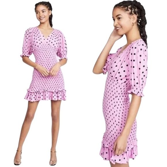 Faithful The Brand Dress Margherita Mini Pink Black Polka Dot Size 4 Small - Picture 1 of 12